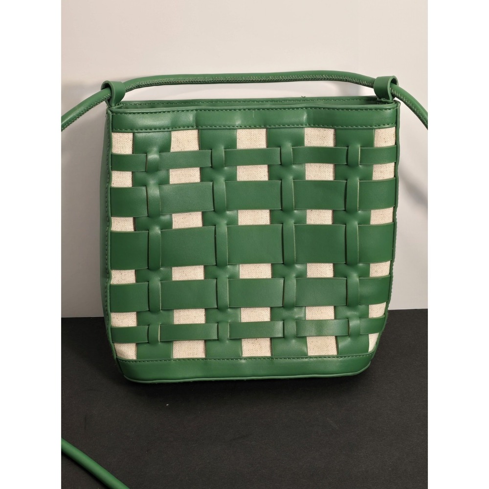 A New Day Kelly Green Bucket Style Purse Woven Over‎ Linen Handbag NWOT NEW